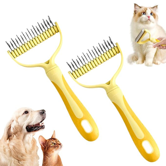 Double-Sided Pet Grooming Brush, 2026 New Dematting Comb for Dogs and Cats, Deshedding Dog Brush Removes Tangles Knots and Loose Fur, Ergonomic Pet Grooming Tool for Thick Coats (1, Yellow)