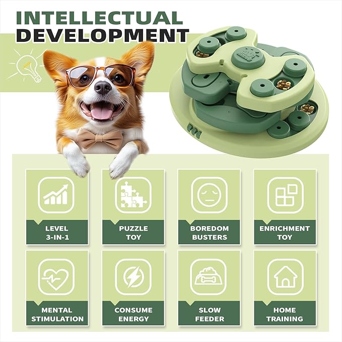 KADTC Dog Puzzle Toy, Large Size, 3 Levels of Step-by-Step Challenge, 3 Ways to Play Beginner to Advanced Slow Feeder & Mental Stimulation for Dogs Enrichment Toys
