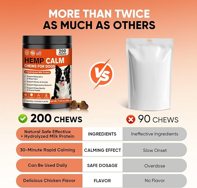 Calming Chews for Dogs-Dog Calming Chews Anxiety Relief Bites with Melatonin HMP for Dog Relaxing Aid-Car Anxiety Fireworks and Thunder Stress Relief Treats Supplements for Puppies Small All Dogs