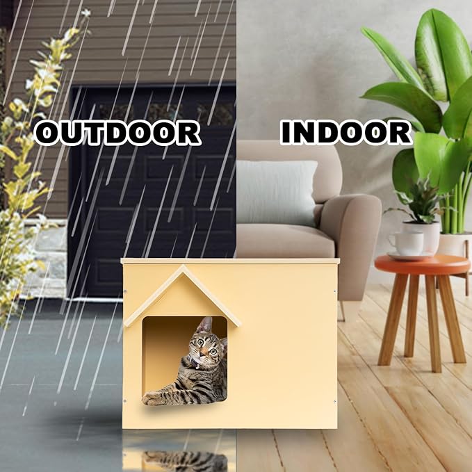 Outdoor Cat Houses Feral Cat Shelter Wooden Stray Cat Condo Outside Sturdy Waterproof and Insulated with Escape Door (one cat)