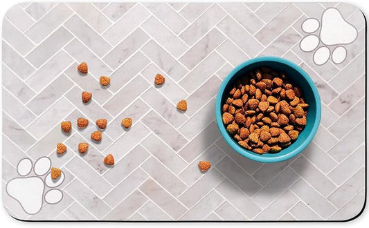 Dog Food Mats,Cat Absorbent Water Bowl Feeding Mats Pet Placemats for Food and Water White Wood Grain 16 * 24 inch