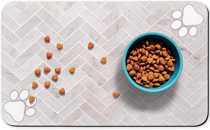 Dog Food Mats,Cat Absorbent Water Bowl Feeding Mats Pet Placemats for Food and Water White Wood Grain 24 * 32 inch
