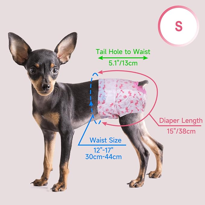 Pet Soft Disposable Dog Diapers - Female Dog Diapers with Adjustable Foam Tail Hole, Ultra Protection Puppy & Cat Diapers Wetness Indicator for Dogs in Heat or Incontinence, 50pcs (S,Red)