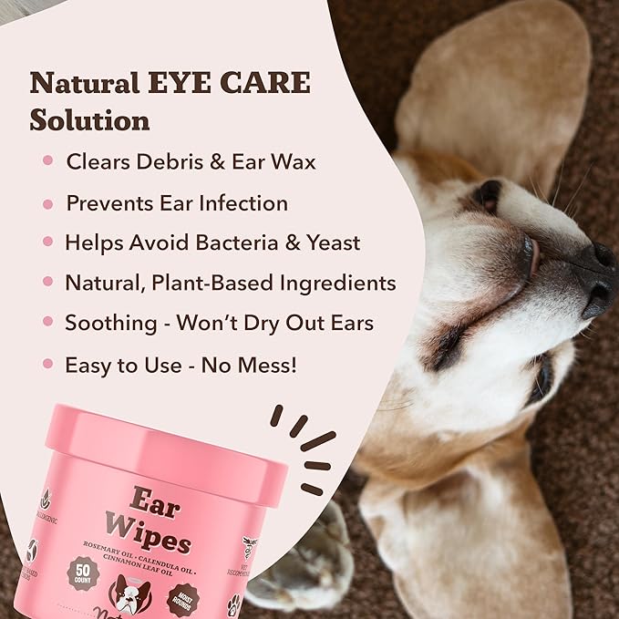 Natural Dog Company Eye & Ear Wipes Bundle for Dogs – Tear Stain Remover & Ear Cleaner Wipes with Green Tea, Goldenseal, Calendula & Aloe – Vegan, Non-Irritating Formula – 100 ct + 50 ct