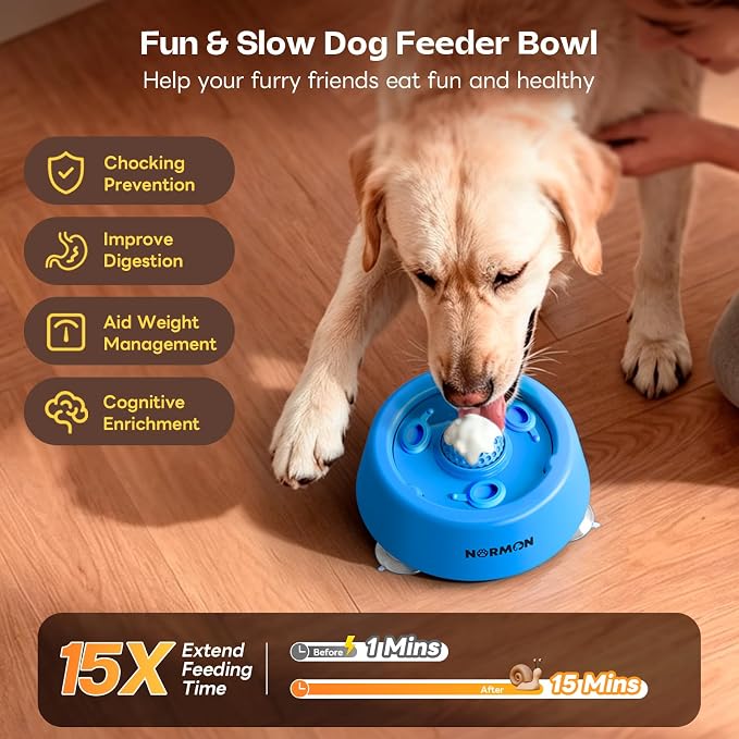 [2026 Upgrade] Dog Slow Feeder Lick Bowl for Liquid Treats [Anti-Choke Enrichment Rolling Ball] with Non-Slip Suction Cups, Interactive Enrichment Licking Bowl for Small, Medium & Large Breeds