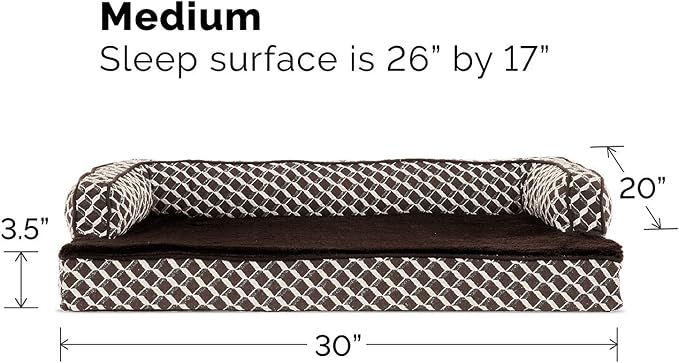 Furhaven Orthopedic Dog Bed for Medium/Small Dogs w/ Removable Bolsters & Washable Cover, For Dogs Up to 35 lbs - Plush & Woven Decor Comfy Couch Sofa - Diamond Brown, Medium
