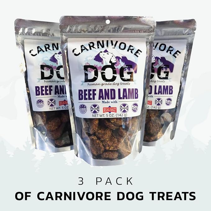 Carnivore Dog Treats, Human Grade, Grass-fed and Finished Beef and Lamb Made with Redmond Real Salt, No Additives - Healthy, Chewy, Training Snacks for All Breeds, Lamb Slider, Pack of 3
