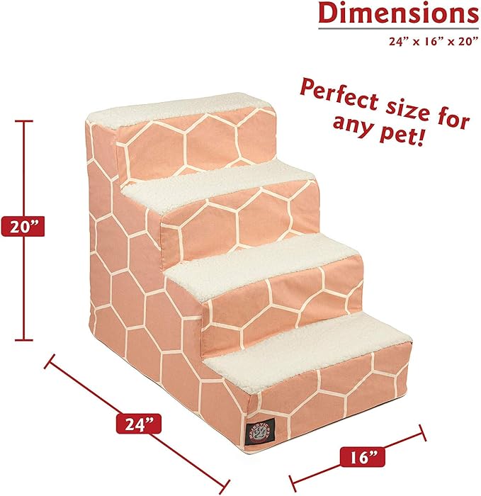 Majestic Pet 4 Step Portable Dog Stairs for Small Dogs to get on Bed Supports 250 lbs or Less – Dog Steps for High Bed with Machine Washable Cover –Pet Stairs for Cats Hexo Shapes Blush Pink