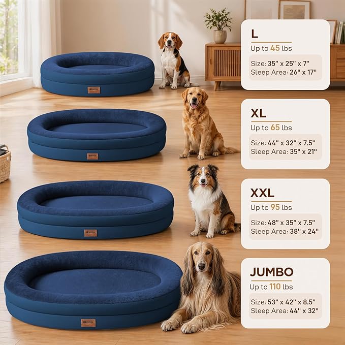 Orthopedic Dog Bed for Medium Dogs, Waterproof Dog Bed with Removable Bolsters, Egg Crate Foam Pet Couch for Medium Size Dog with Machine Washable Cover & Non-Slip Bottom, Navy