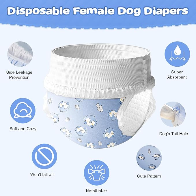 Ambreview Dog Diapers Female, Disposable Pulled Up Dog Diaper with Stretchy Waist, Super Absorbent 360° Leak-Proof Doggie Diapers for Female Puppy Dogs in Heat/Urinary Incontinence (10XL)