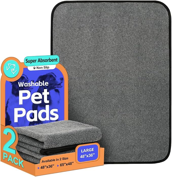Washable Pee Pads for Dogs, Extra Large Reusable Dog Pee Pad, Waterproof Pet Mat, Dog Playpen Mats for Puppy Training Whelping Playpen Pads, Grey, 48x36 inch