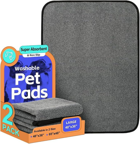 Washable Pee Pads for Dogs, Extra Large Reusable Dog Pee Pad, Waterproof Pet Mat, Dog Playpen Mats for Puppy Training Whelping Playpen Pads, Grey, 48x36 inch