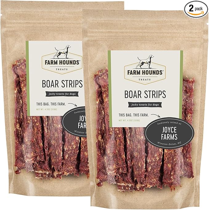 Farm Hounds - Boar Strips - Premium Natural Jerky for Dogs - from 100% Humanely Raised Boar - Break-to-Size - Great for Training & Treats - No Added Fillers - Made in USA - 4.5 oz - 2 Pack