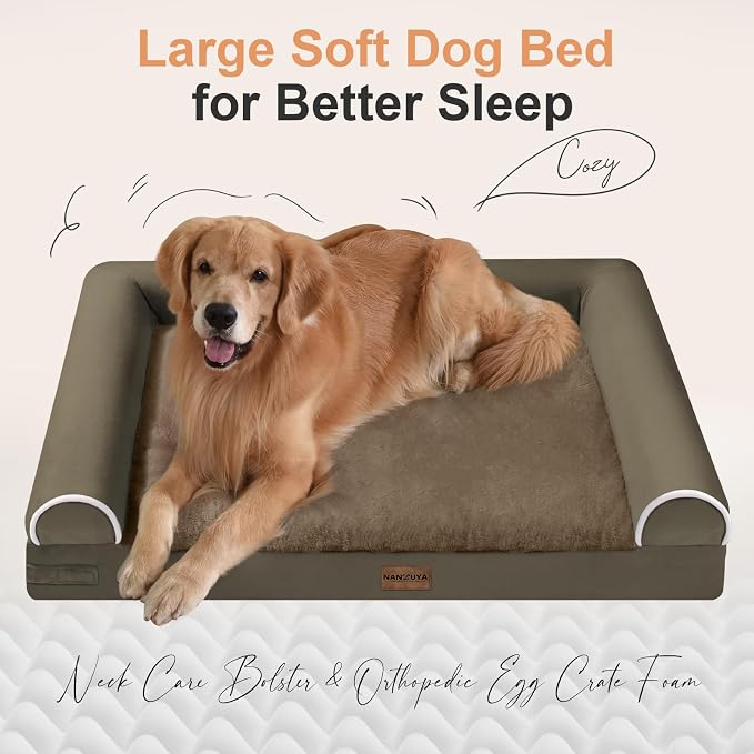 Medium Large Dog Bed Orthopedic Washable: Beds Bolster Medium Large Sized Dog Bed Egg Crate Foam Couch Sofa Waterproof with Removable Cover - Brown