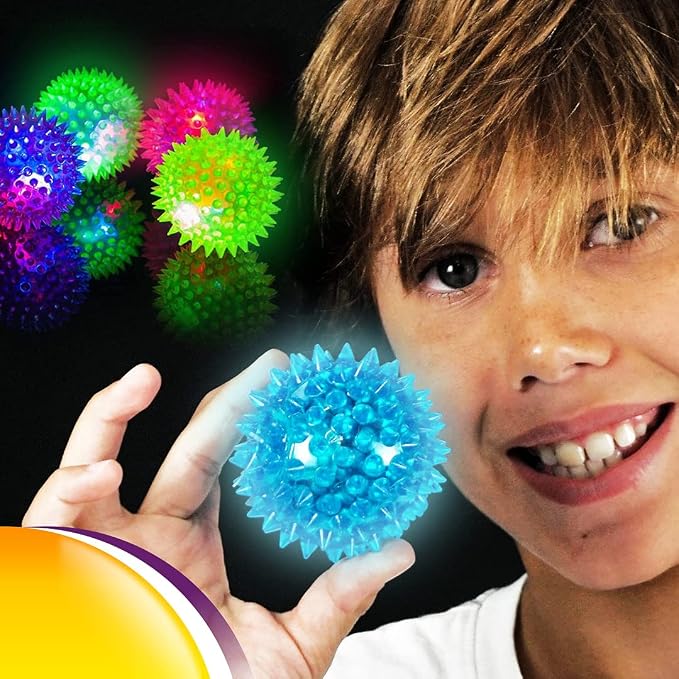 JA-RU Light Up Rubber Spike Balls (Pack of 4 with Flashing Lights) | Great Fidget Toy for Kids | Bulk Bouncing Sensory Balls | Plus 1 Bouncy Ball. #695-4p