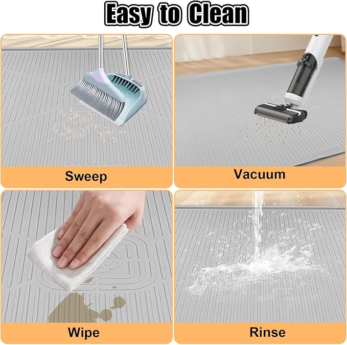 Silicone Cat Litter Mat, 45" x 30" Extra Large Litter Trapping Mat for Litter Box, Leak-Proof, Non-Slip, Kitty Litter Mats with Soft Texture for Floor, Keeping The Floor Clean (Light Grey)