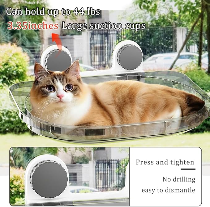 La La Pet Suction Cup Cat Bed with Mat Transparent All Season Window Perch for Indoor Pets Sunbathing Hammock Nest