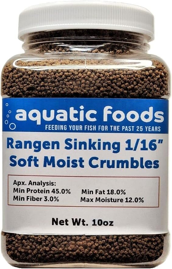 1/16" Soft Moist Sinking Salmon Crumbles for Baby Axolotls, Shrimp, Snails, Crabs, Small Amphibians, Bottom Tropical Fish ...10oz Small Jar