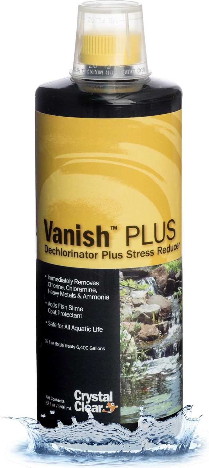 CrystalClear Vanish Plus Small Pond & Water Garden Clarifier, Remove Heavy Metal, Ammonia, Chlorine & Chloramine, Liquid Dechlorinator, 32 Ounce
