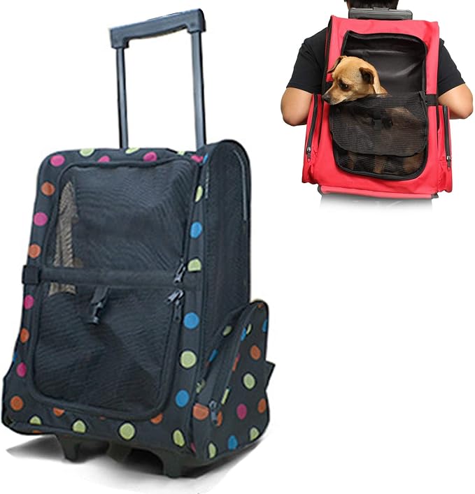 Pet Carrier Backpack with Removable Wheels, Pet Travel Rolling Backpack,Strong Breathable Mesh Panels, Airline Approved for Small Dogs and Cats for Hiking Carrying Walking Outdoor Bag
