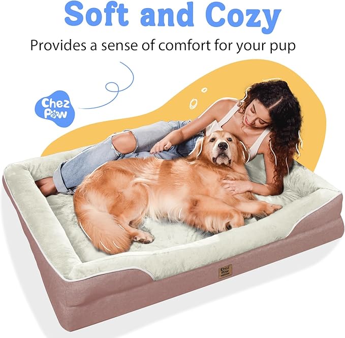 Chez Paw XXL Orthopedic Dog Bed for Extra Large Dogs, Extra Thick Egg-Crate Foam Waterproof Pet Couch with Removable Washable Cover, 4-Sided Bolster & Non-Slip Bottom, Pink 45"x35"x7.5"