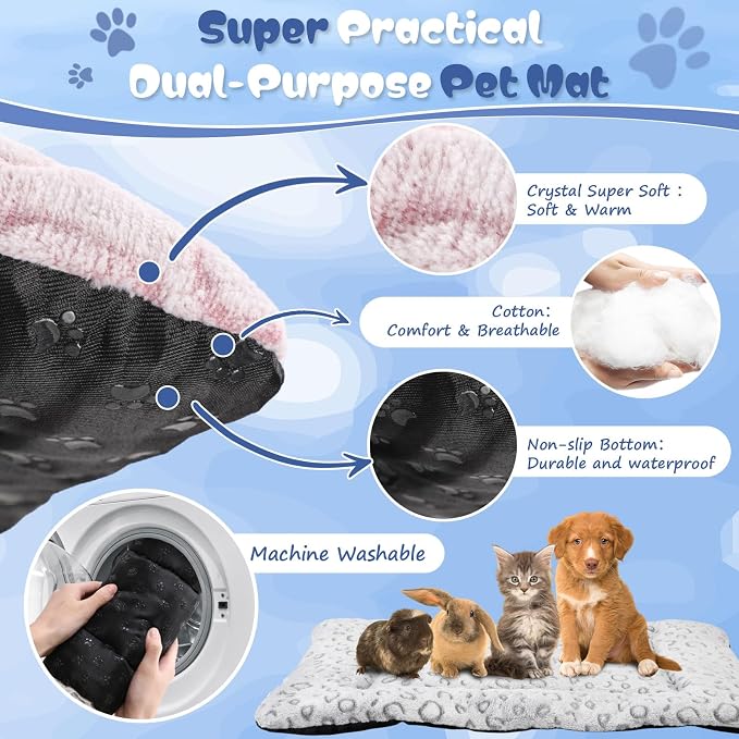 4 Pcs Dog Cat Bed Guinea Pig Mats Ultra Soft Dog Crate Kennel Pad Washable Bunny Bed Anti-Slip Guinea Pig Blankets for Small Animal Pet Cage Accessories(25.6X 17.7 Inch)