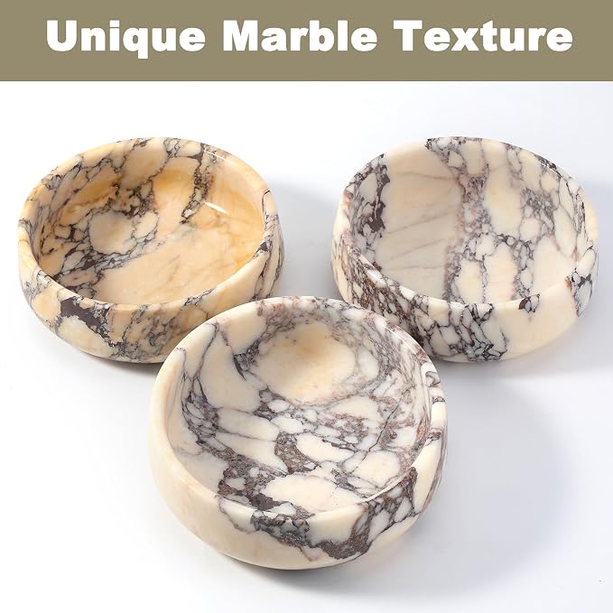 Karibiber Calacatta Marble Dog Bowl, 5lbs Weighted Dog Food Bowl, Non-Slip Large Heavy Water Bowls, Cute Purple Stone Food and Water Dish for Medium Dogs, Natural Marble, Easy to Clean, Holds 4 Cups