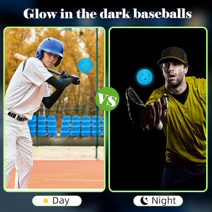 Coopay 3/6/12 Pack Practice Balls Glow in The Dark Baseballs Plastic Soft Baseballs with Drawstring Bag for Indoor Outdoor Night Training, Backyard Games Batting Hitting Softballs