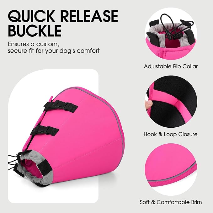 Soft Dog Cone, Adjustable Dog Cone Collar Alternative for Large Dogs, Comfy Pet Cones for Dogs to Stop Licking, Protective E-Collar After Surgery for Wound Healing, Pink XL