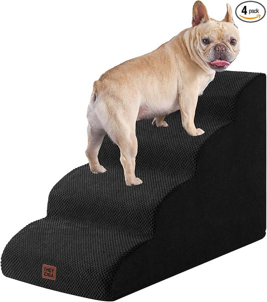 EHEYCIGA Curved Dog Stairs Ramp for High Beds 19.7" H, 4-Step Dog Steps for Small Dogs and Cats, Pet Stairs for High Bed Climbing, Non-Slip Balanced Pet Step Indoor, Black