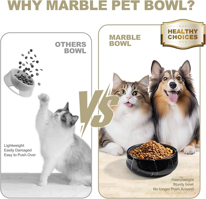 Karibiber Black Marble Dog Bowl, 3.5lbs Non Slip,Non Spill Heavy Dogs Food Bowl, Large Dog Dish, Weighted Food and Water Bowls for Medium Dogs, Natural Stone Pet Bowl, Easy to Clean, Holds 4.5 Cups