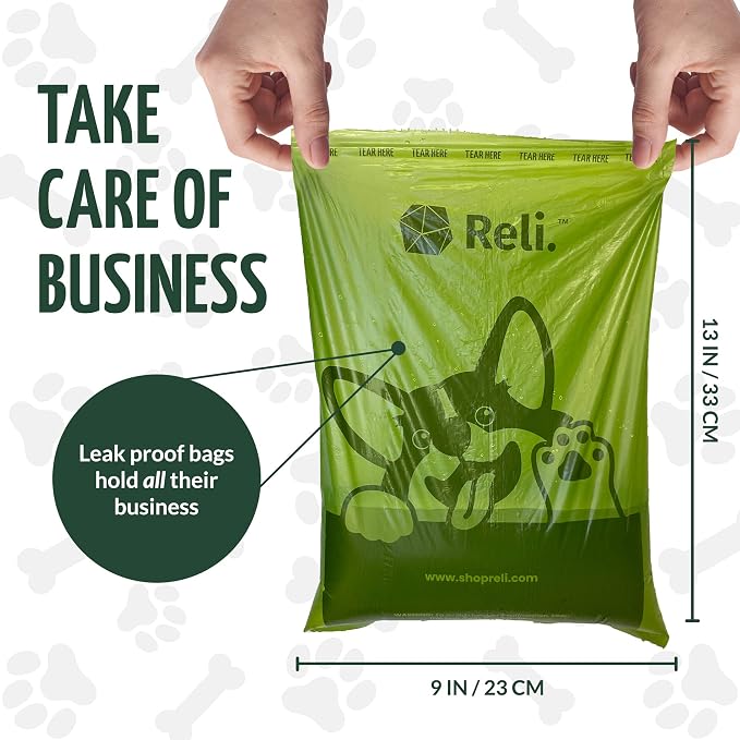 Reli. Biodegradable Dog Poop Bags (1100 Pack, 2 Large Rolls) | 9"x13" Large Poop Bags for Dogs | Unscented, Leak Proof Oxobiodegradable Pet Waste Clean Up | Green Eco-Friendly | Dispenser Box