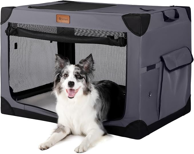 Garnpet Soft Dog Crate for Extra Large Dogs, 4-Door Foldable Collapsible Dog Crate with Soft Sides, Indoor & Outdoor Travel Dog Kennel, Dark Grey