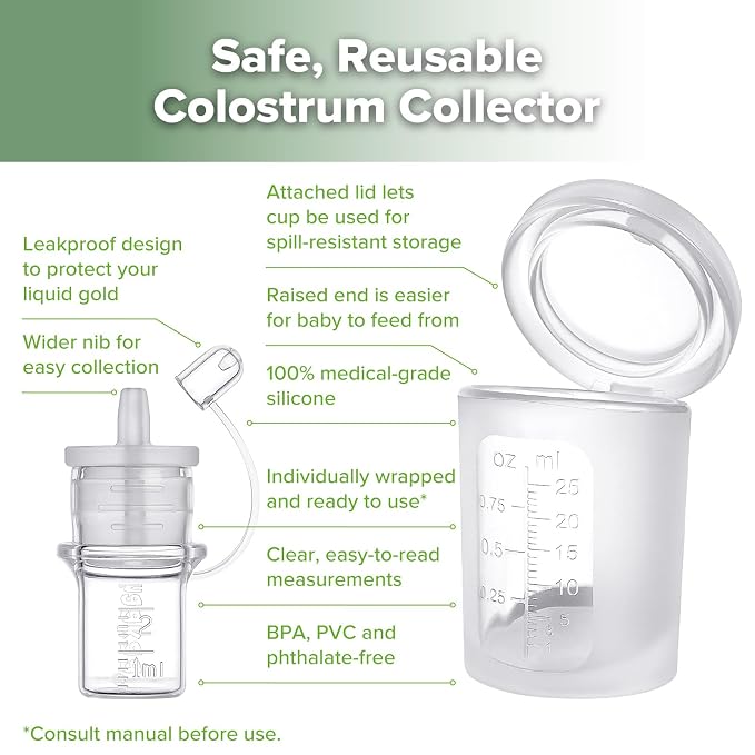 haakaa Colostrum Collector Kit 2ml/6pcs & Lidded Feeding Cup 25ml - Collect, Store & Feed Colostrum Ready-to-Use Pack, Reusable Colostrum Syringes Set for Liquid Gold