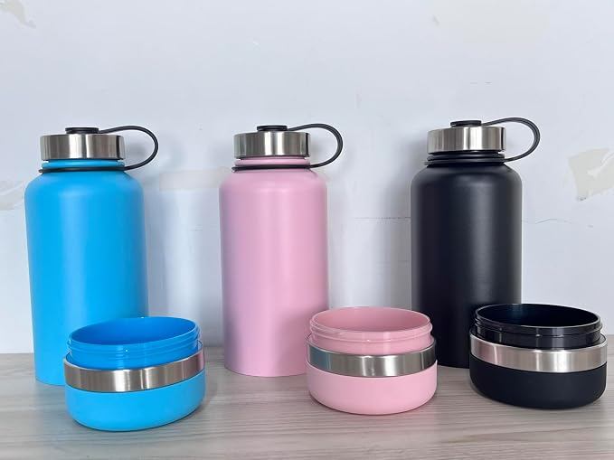 Stainless Steel Dog Water Bottle 32oz with Built-in Bowl, Leak-Proof Travel Pet Water Dispenser, Carry Loop for Walking, Hiking, Outdoor Use (Black)
