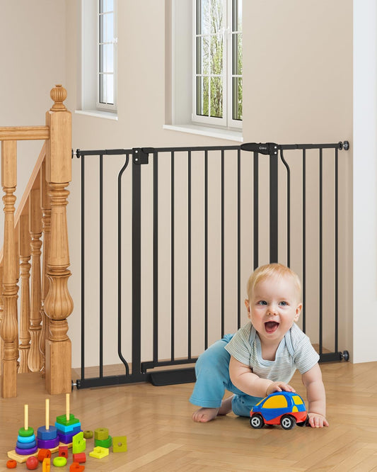 29"-45" Baby Gate for Stairs, Auto Close Stroller Friendly Dog Gate Indoor for Doorways, Pressure Mounted Baby Gate, Easy Walk Through Gate for Children & Pets, Black