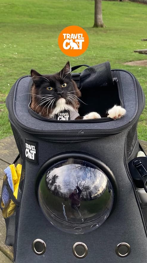 Fat Cat Airline-Approved Backpack Carrier with Space Capsule Bubble & Portable Collapsible Litter Box – Travel Essentials for Cats, Kitten – Comfortable, Ventilated Cat Carrier and Easy Clean Litter B