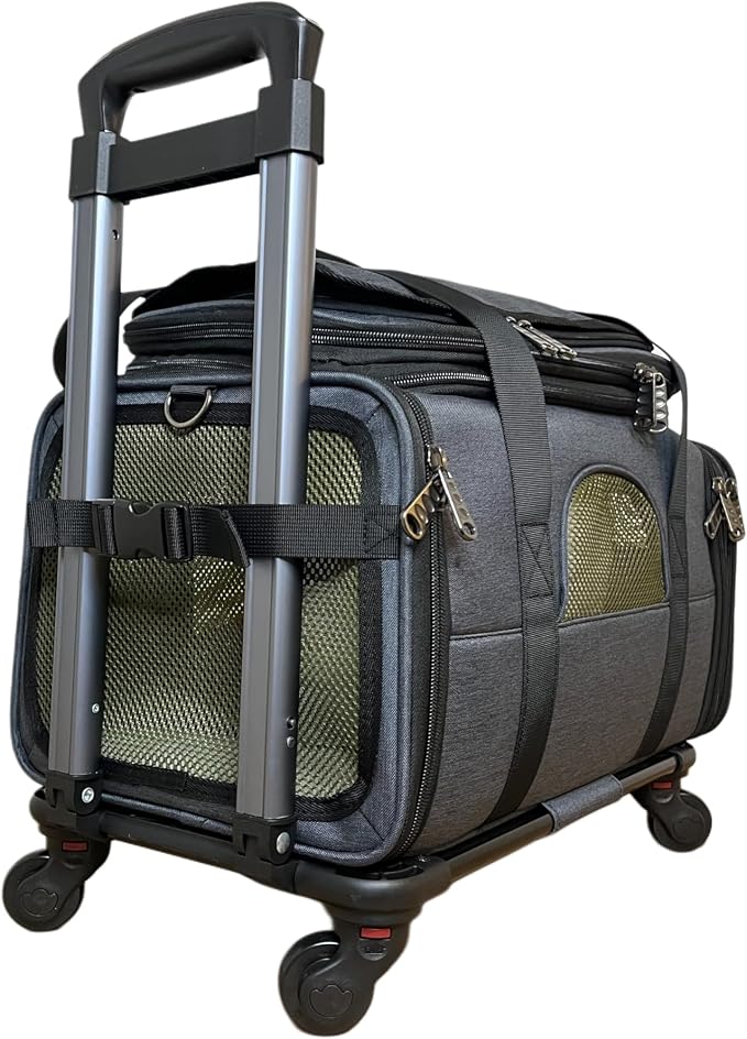 Fits All Airlines Under-Seat | 18x11x9 | Airline Compliant 3-Way Expandable Pet Carrier | Adaptive Expansion Utilizes Under-Seat Space for Maximum Pet Comfort | Removable Wheels | Patent Pending