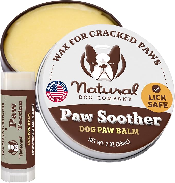 Natural Dog Company Paw Soother Balm & PawTection Stick Bundle for Dogs – Moisturizes, Heals & Protects Dry, Cracked Paws – Lick-Safe Dog Paw Balm Duo – 2 oz Tin + 0.15 oz Stick