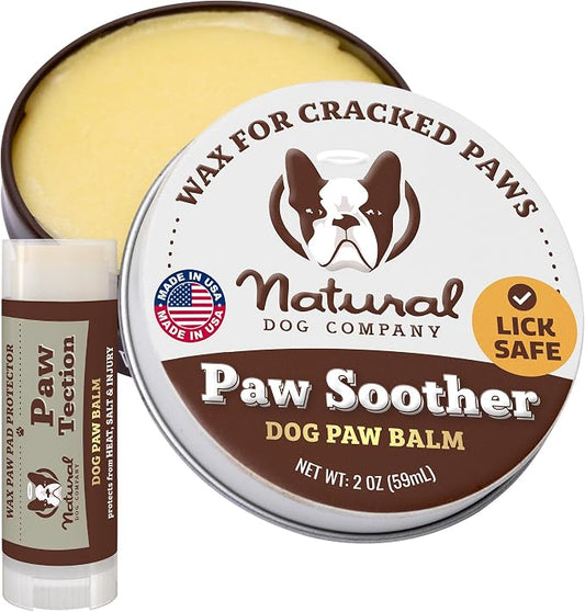 Natural Dog Company Paw Soother Balm & PawTection Stick Bundle for Dogs – Moisturizes, Heals & Protects Dry, Cracked Paws – Lick-Safe Dog Paw Balm Duo – 2 oz Tin + 0.15 oz Stick