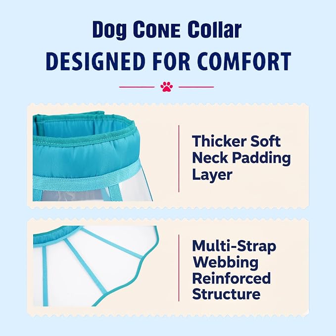 Soft Neck Pad - Hard Plastic Dog Surgery Recovery Cone Collar for Small Dogs, Clear Vision Cone for Dogs to Stop Licking, Comfy Dog Head Cones of Shame, Extra Long Elizabethan Collar, Blue-Green, S