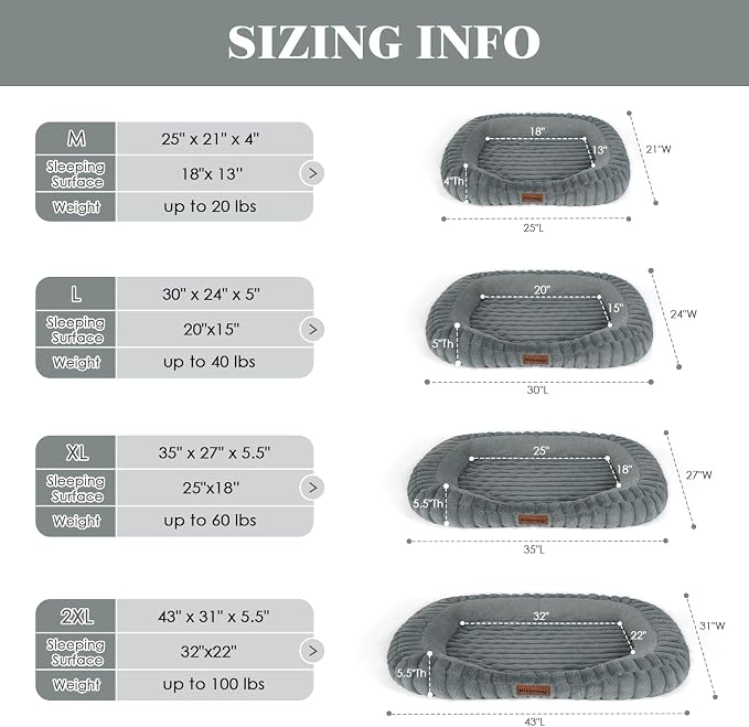 Orthopedic Dog Bed, Memory Foam Bolster Bed for Large Sized Dog | 35L x 27W x 5.5H, Bolster Sides Design, Washable Cover, Orthopedic Support Structure, Non-Slip Bottom,Large Dog Beds, Grey