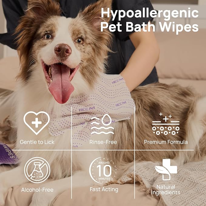 HICC PET Grooming Glove Wipes Pro Series for Dogs & Cats, Extra Thick Dual-Textured Grooming Wipes, Rinse-Free Shampoo Mittens for Quick Cleaning & Deodorizing, Spa-Like Care at Home,20PCS - Unscented