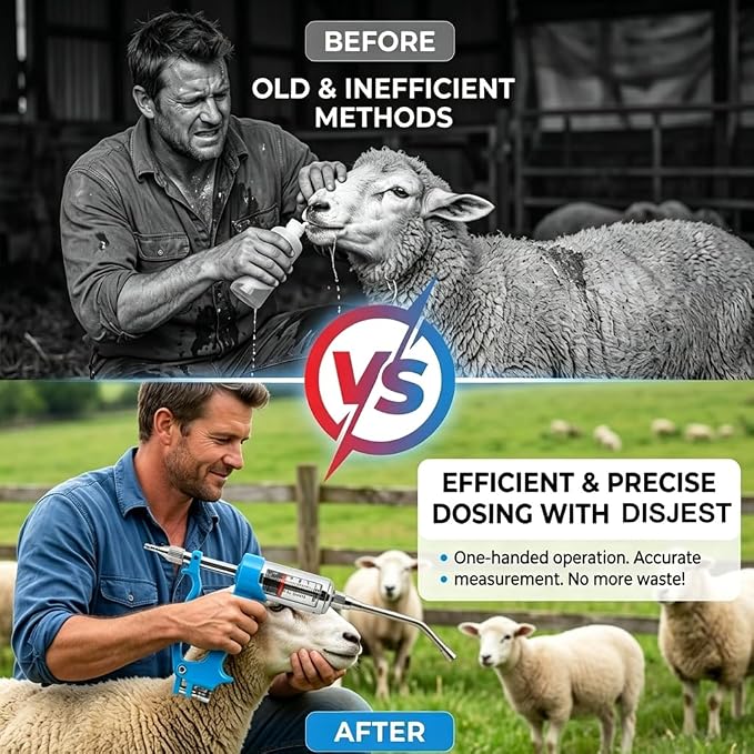 50ml Adjustable Veterinary Metal Liquid Feeding Dispenser, Continuous Dosing Applicator for Sheep, Cow, Pig, Horse | Heavy-Duty Reusable Livestock Supplementation Tool