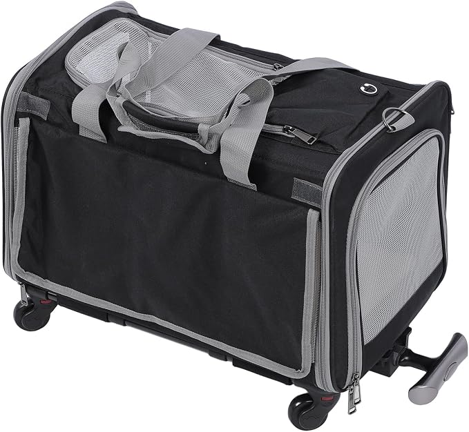 Pet Carrier with Wheels, Expandable Rolling Cat Dog Carrier for Medium and Small Dogs and Cats Pet Travel on Wheels with Upgraded and Telescopic Handle