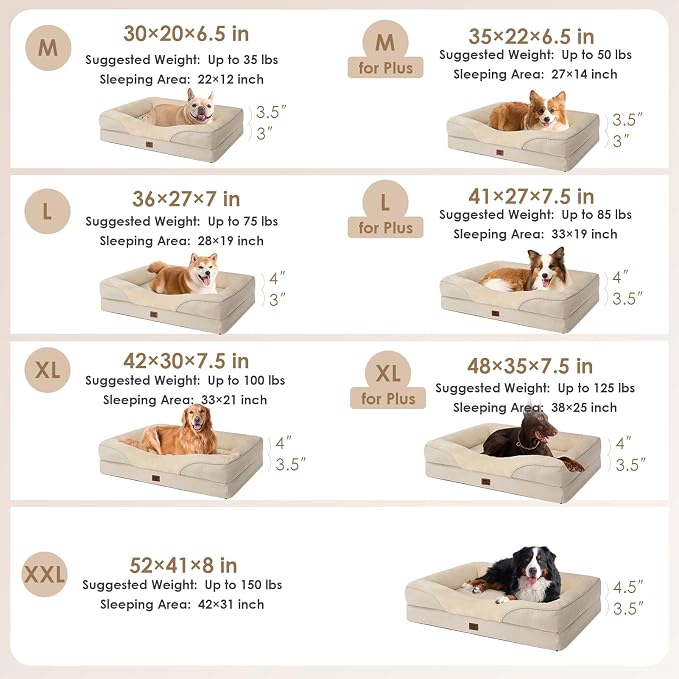 EHEYCIGA Orthopedic Dog Bed for Medium Dog, Memory Foam Dog Couch Bed with Sides, Waterproof Liner & Washable Removable Cover, Bolster Pet Sofa, 30x20 Beige