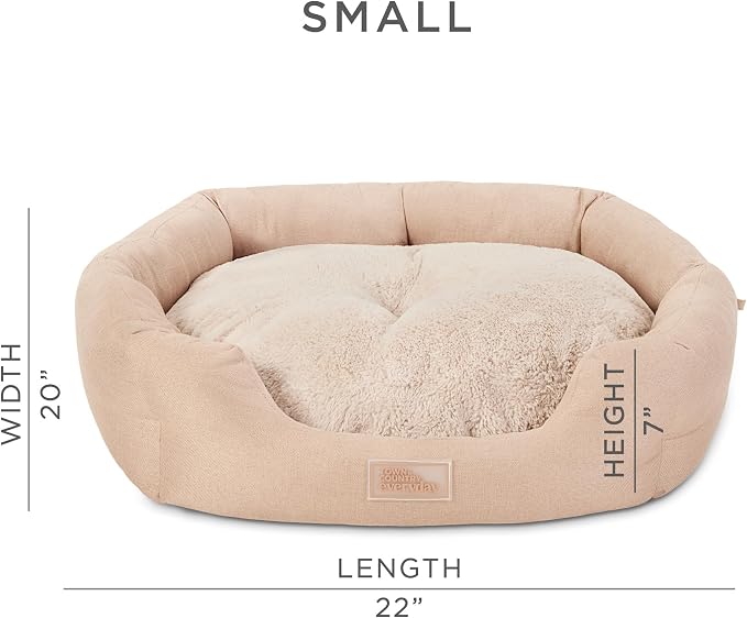 Town & Country Everyday CuddleTown Faux Linen Comfy Cozy Cuddler Pet Bed, Supportive & Calming, Non-Slip Bottom, Machine Washable Cover, Warm Taupe, Small 22"x20"x7"