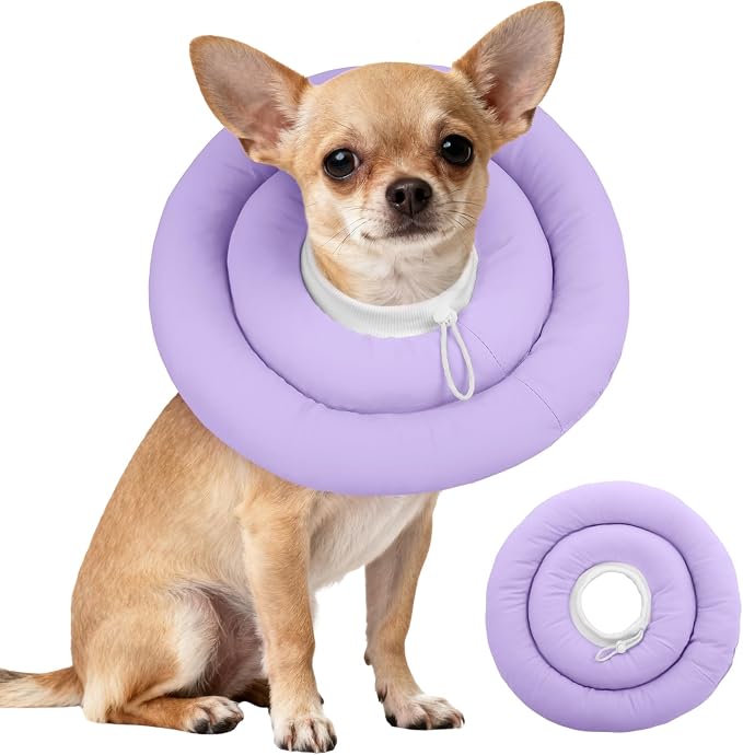 IDOMIK Dog Cone,Waterproof Dog Recovery Collars & Cones,Comfy Protective Pet Neck Donut Collar After Surgery,Soft Cone for Dogs to Stop Licking,Adjustable Elizabethan Collar for Dogs & Cats,Purple,S