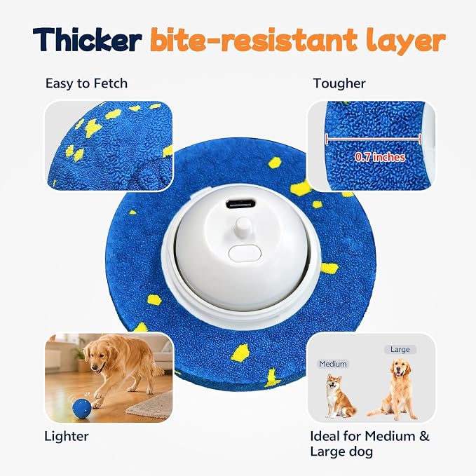 Smart Interactive Dog Toy Ball, 3 Automatic Bouncy Modes, Durable E-TPU Material for Chewing, Rechargeable and IPX7 Waterproof, Enrichment Toy for Medium and Large Dogs (Blue)