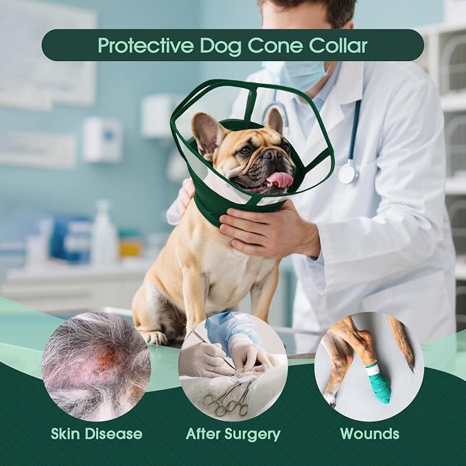 Kuoser Large Dog Cone Collar After Surgery, Soft Cone for Dogs to Stop Licking, Breathable Pet Recovery Collar Comfortable Elizabethan Collars, Adjustable Protective Dog Cones for Large Dogs, Green L